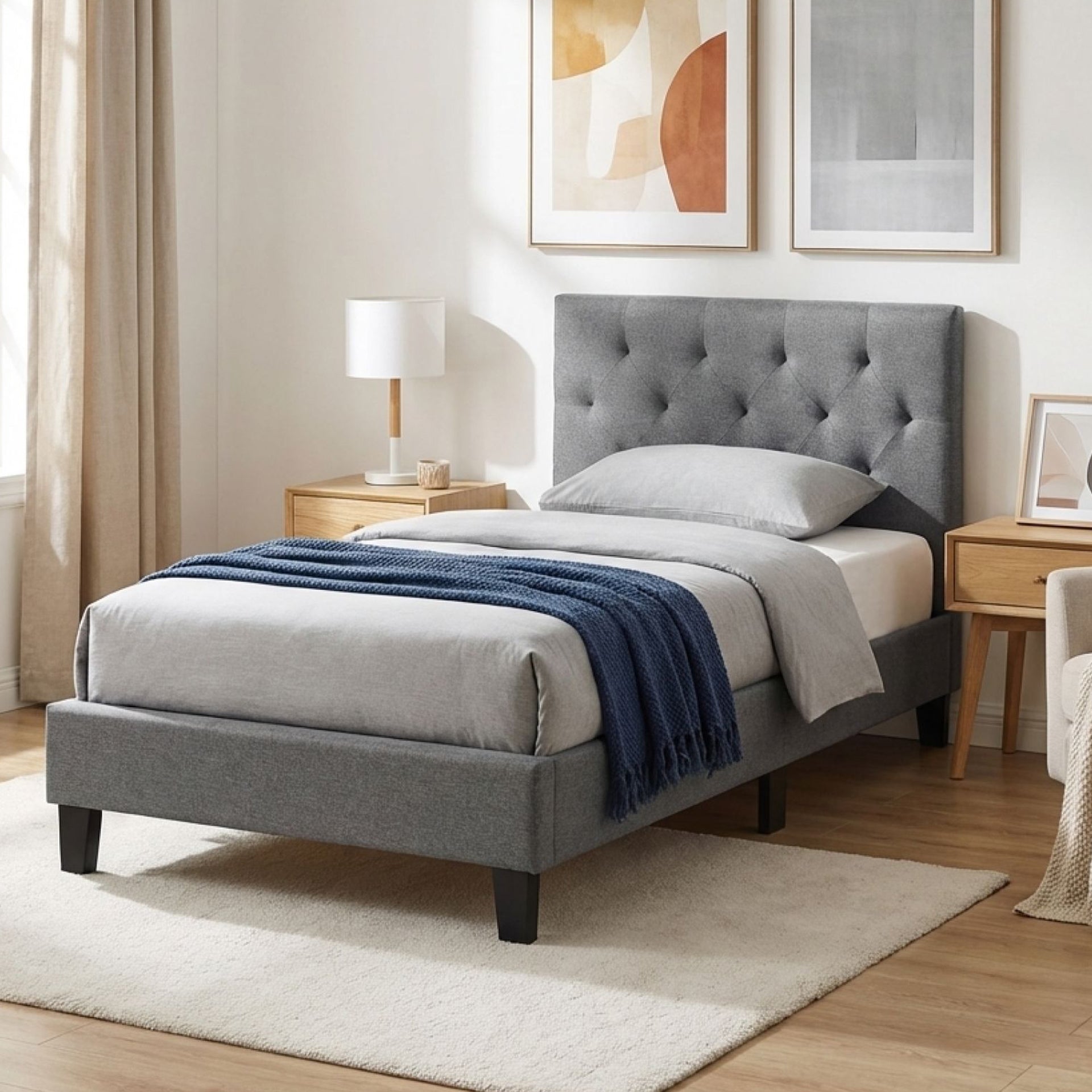 Blane Single Bed Frame - Dark Grey | Stylish & Comfortable – Treasurebox