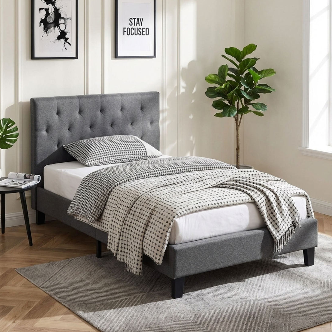Blane King Single Bed Frame - Dark Grey – Treasurebox
