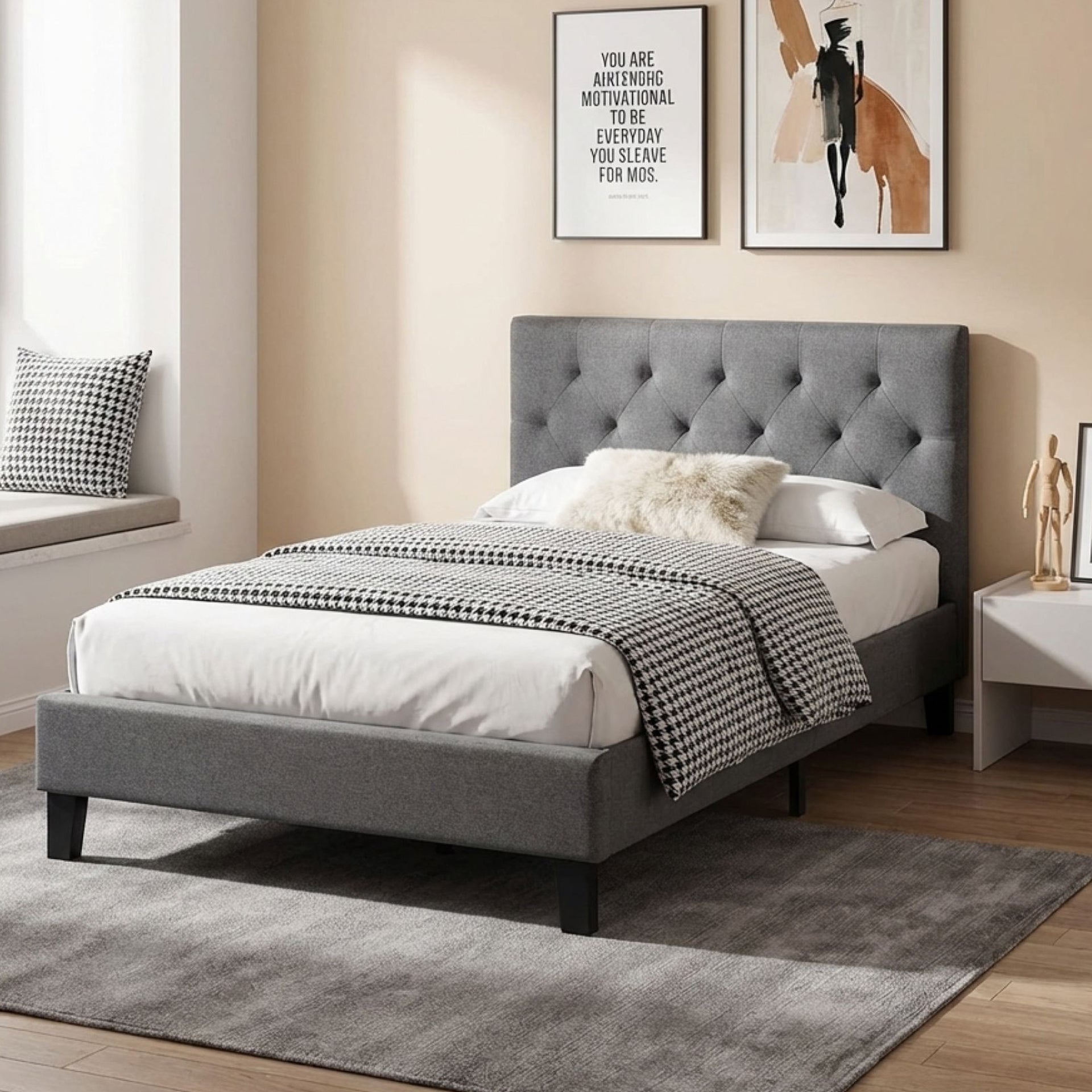 Blane King Single Bed Frame - Dark Grey – Treasurebox