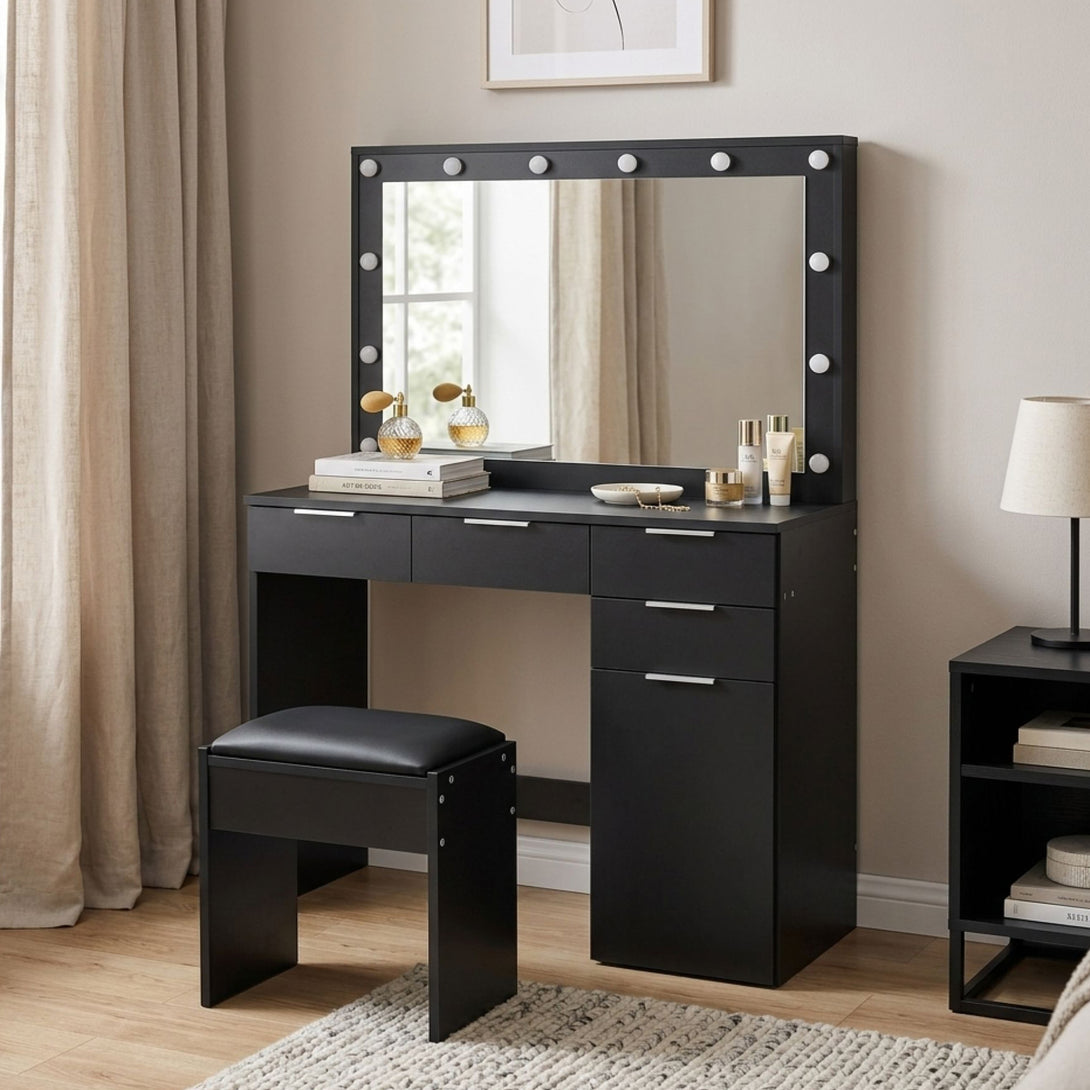 Comfrey 2 Piece Dressing Table with Mirror & Stool Set - Black ...