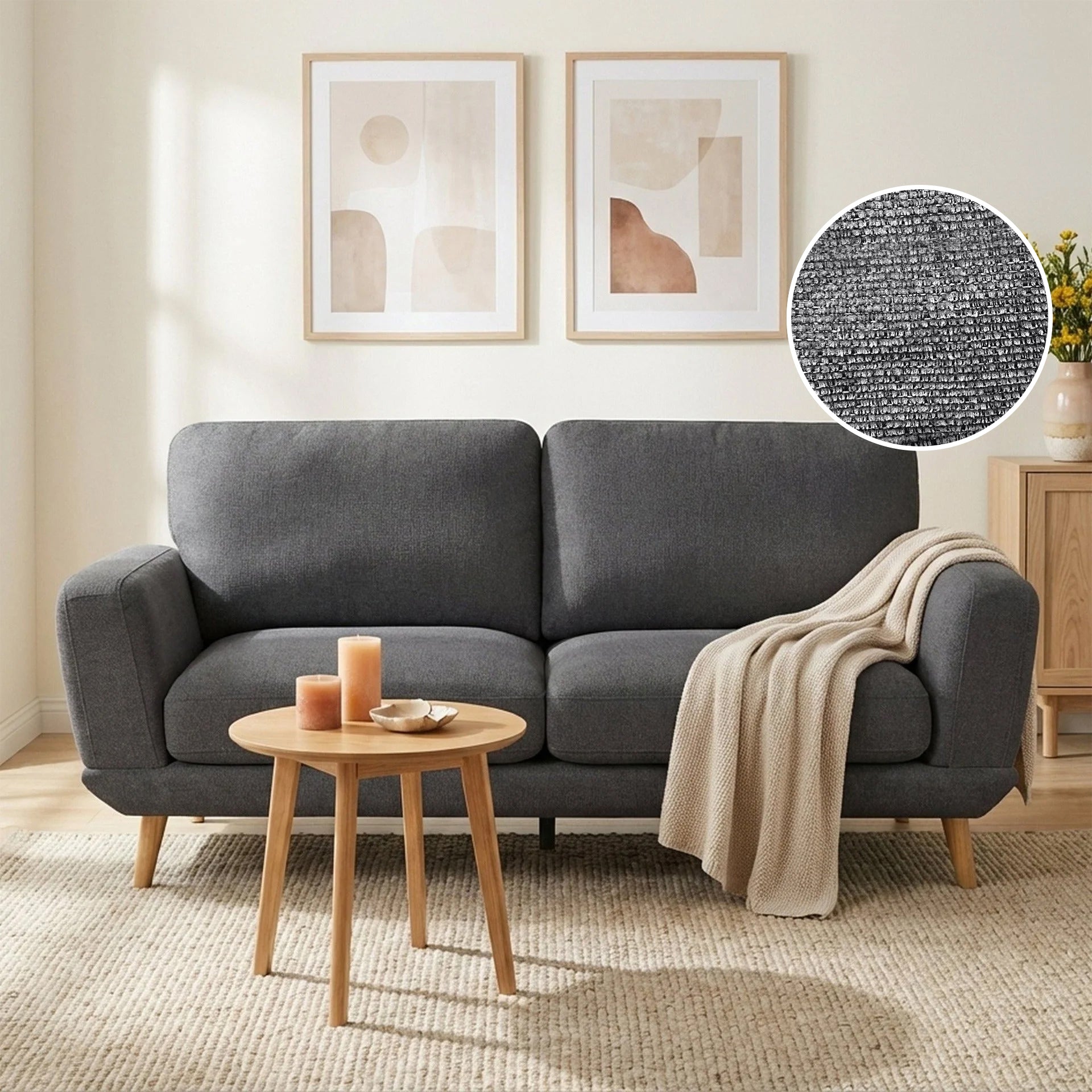 Tova Chenille 3 Seater Sofa - Dark Grey | Treasurebox NZ