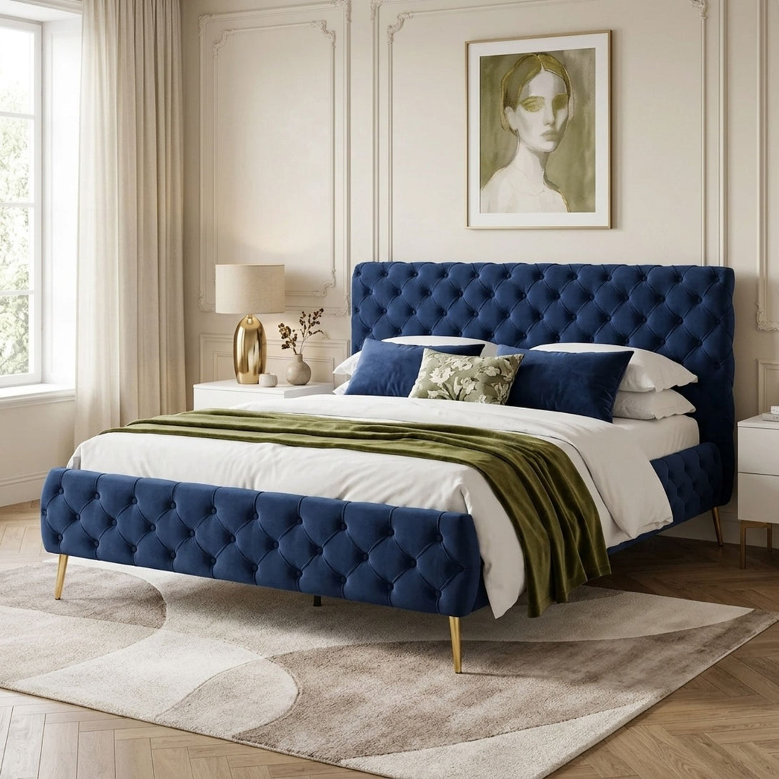 Adams Queen Bed Frame - Navy Blue - Stylish Comfort – Treasurebox