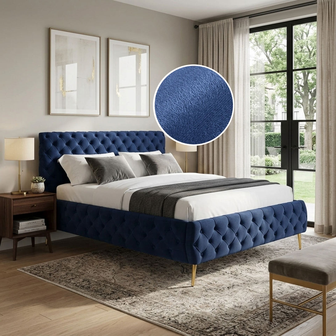 Adams Queen Bed Frame - Navy Blue - Stylish Comfort – Treasurebox