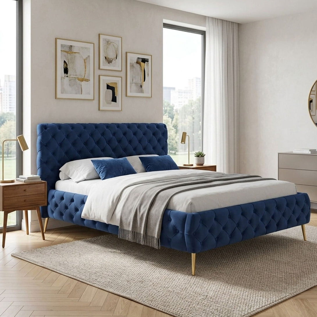 Adams Queen Bed Frame - Navy Blue - Stylish Comfort – Treasurebox