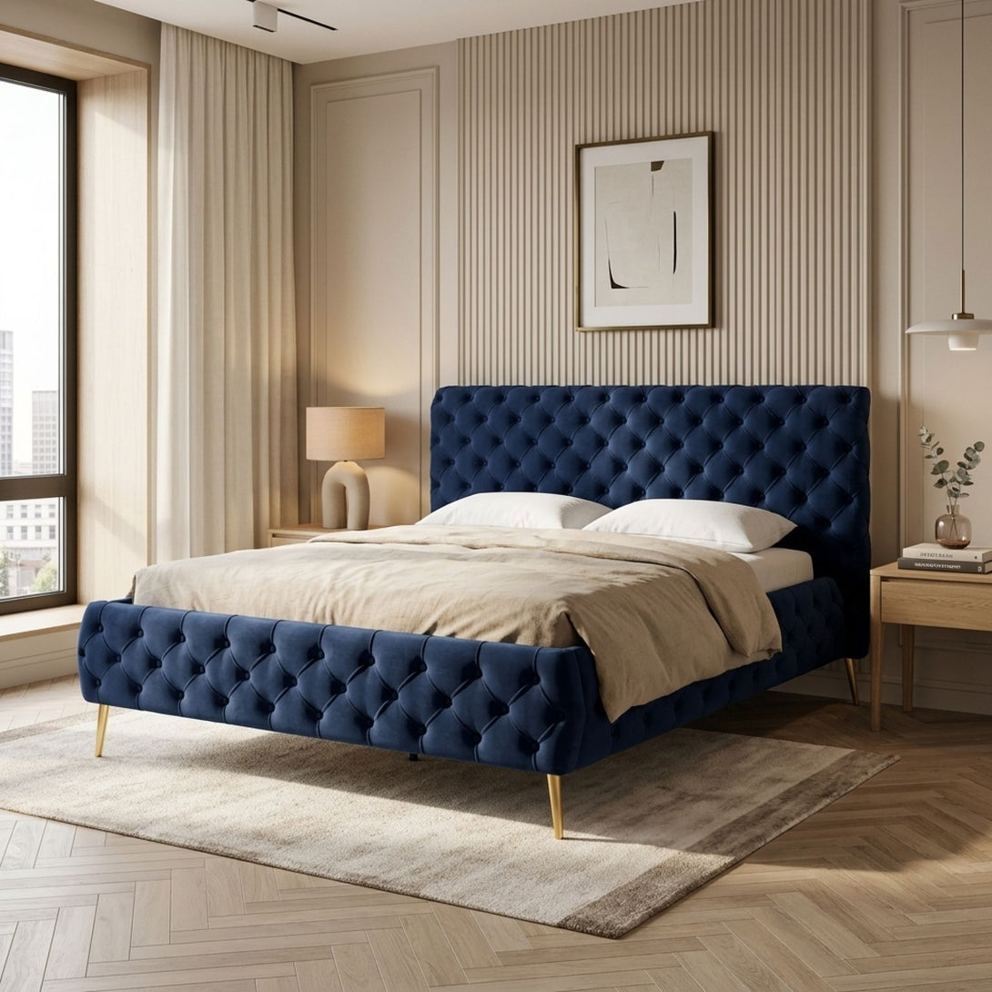 Adams Queen Bed Frame - Navy Blue - Stylish Comfort – Treasurebox
