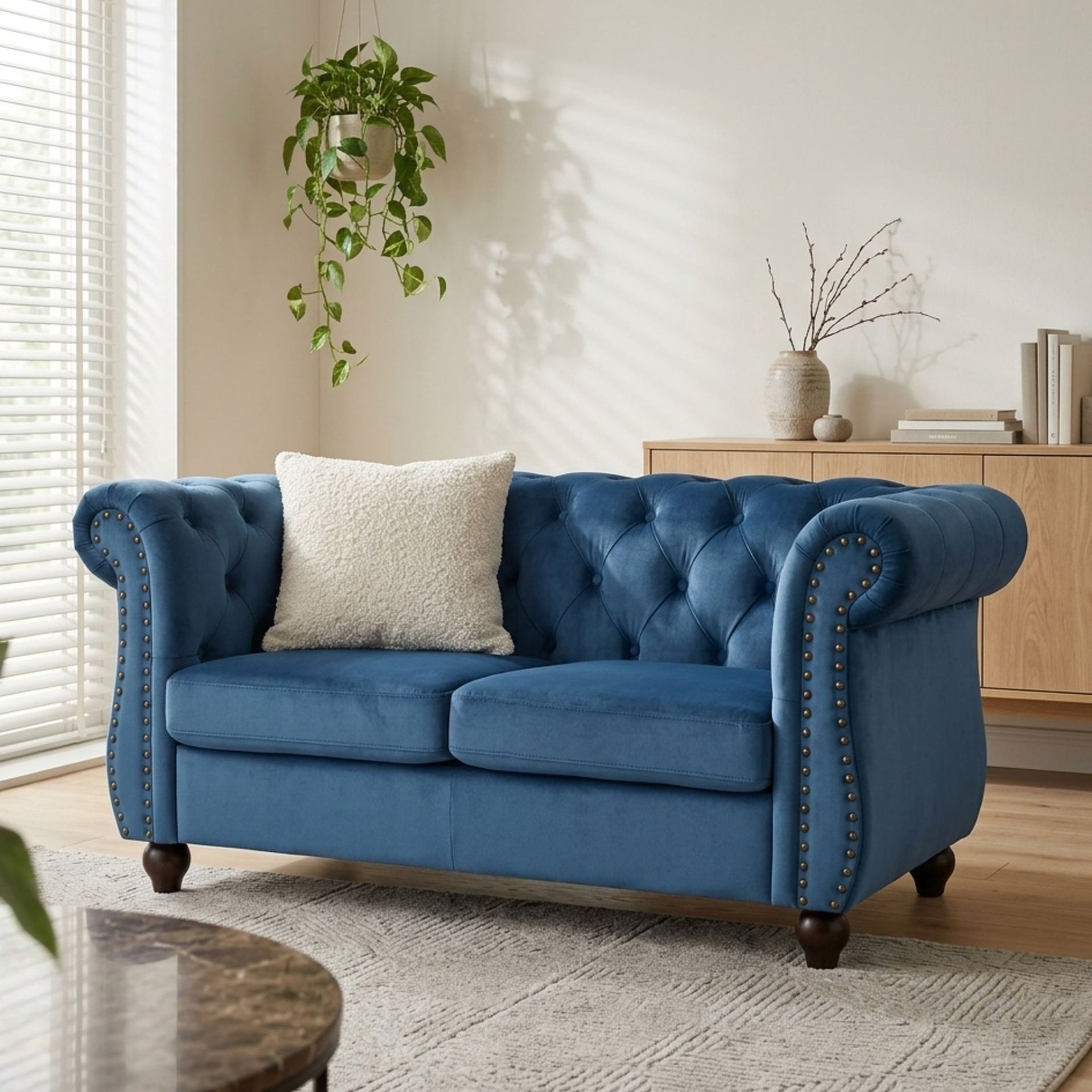 Emily Velvet 2 Seater Sofa – Dark Blue Elegance – Treasurebox