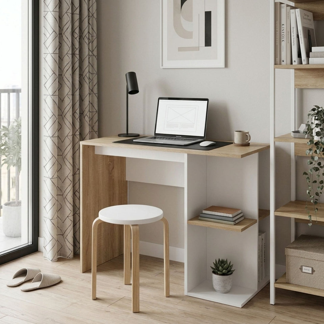 Brian 100cm Computer Desk - Oak + White | Modern Design – Treasurebox