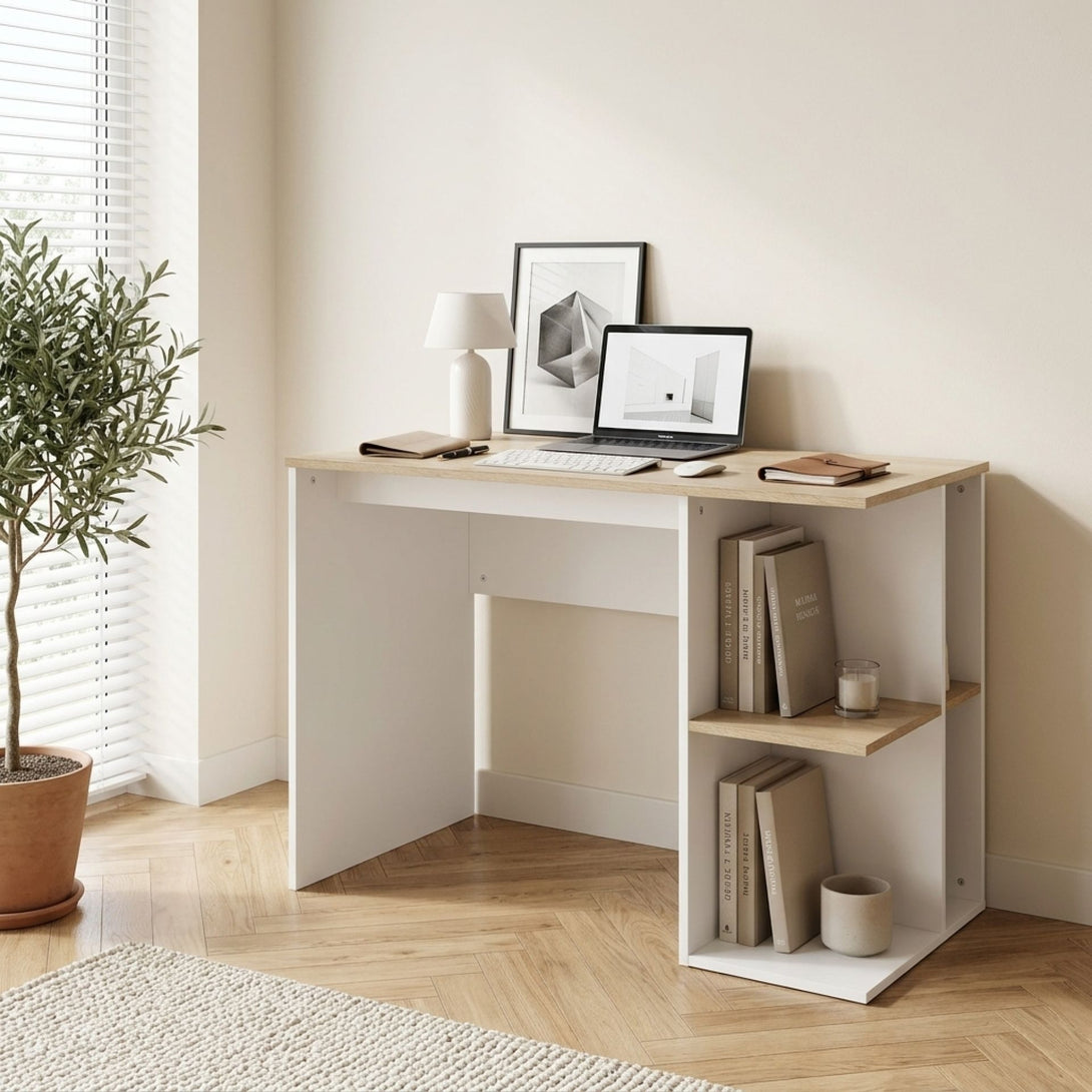Brian 100cm Computer Desk - Oak + White | Modern Design – Treasurebox
