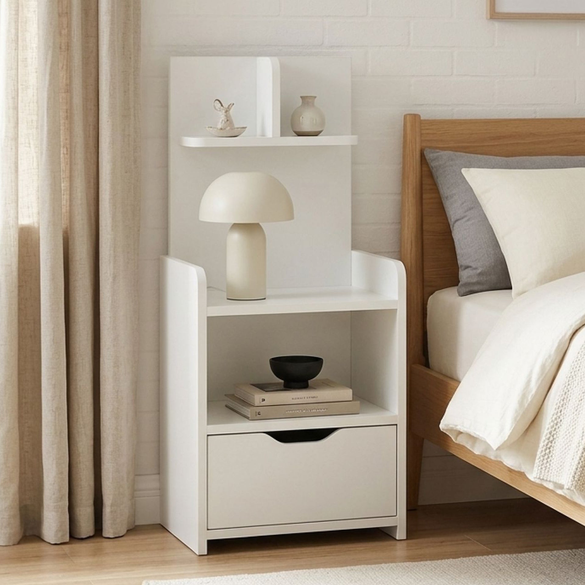 VIVIAN Bedside Table with Shelves - White | Stylish & Functional ...