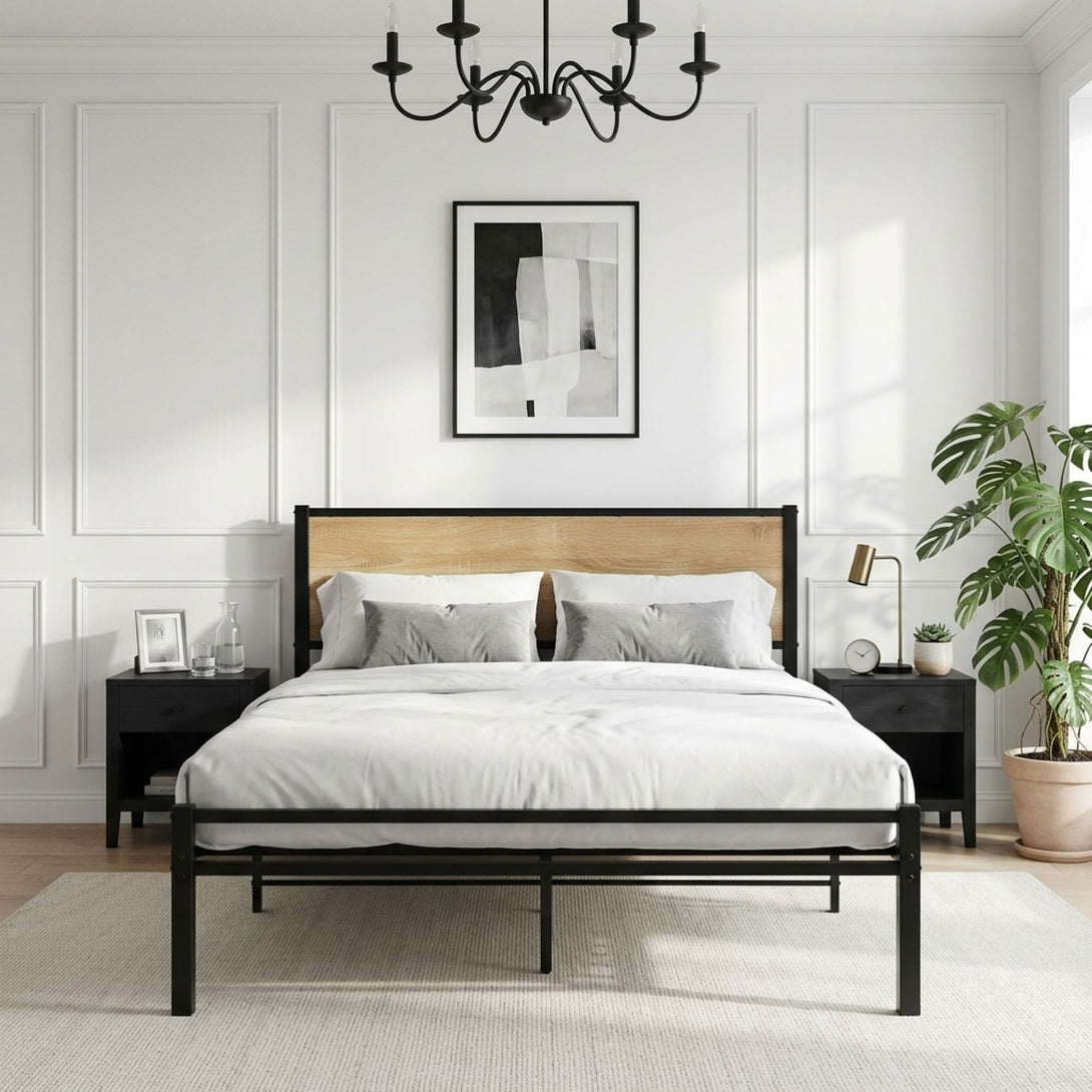 Bella Double Bed Frame - Oak + Black – Treasurebox