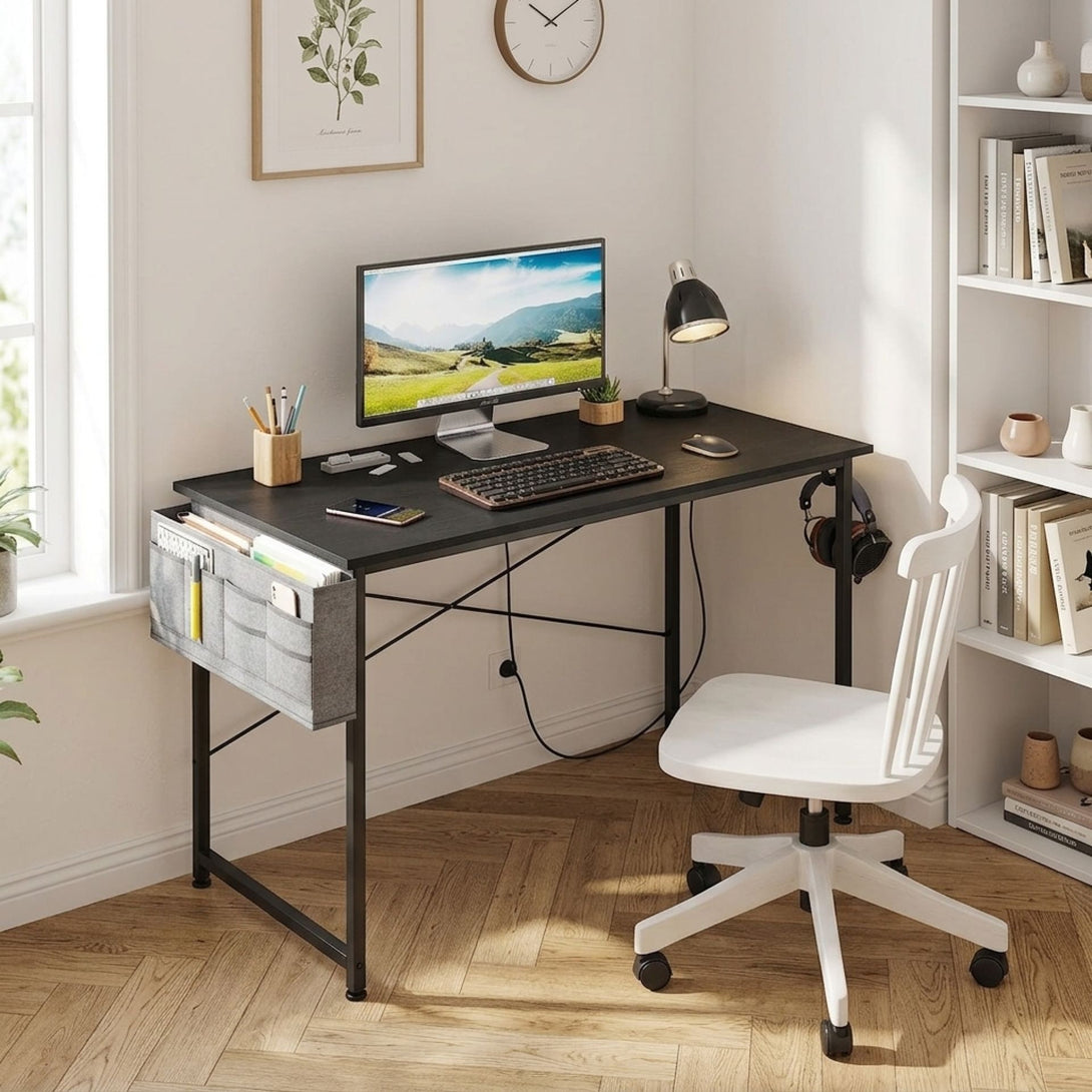 Cayden 100cm Computer Desk with Storage Bag - Black – Treasurebox