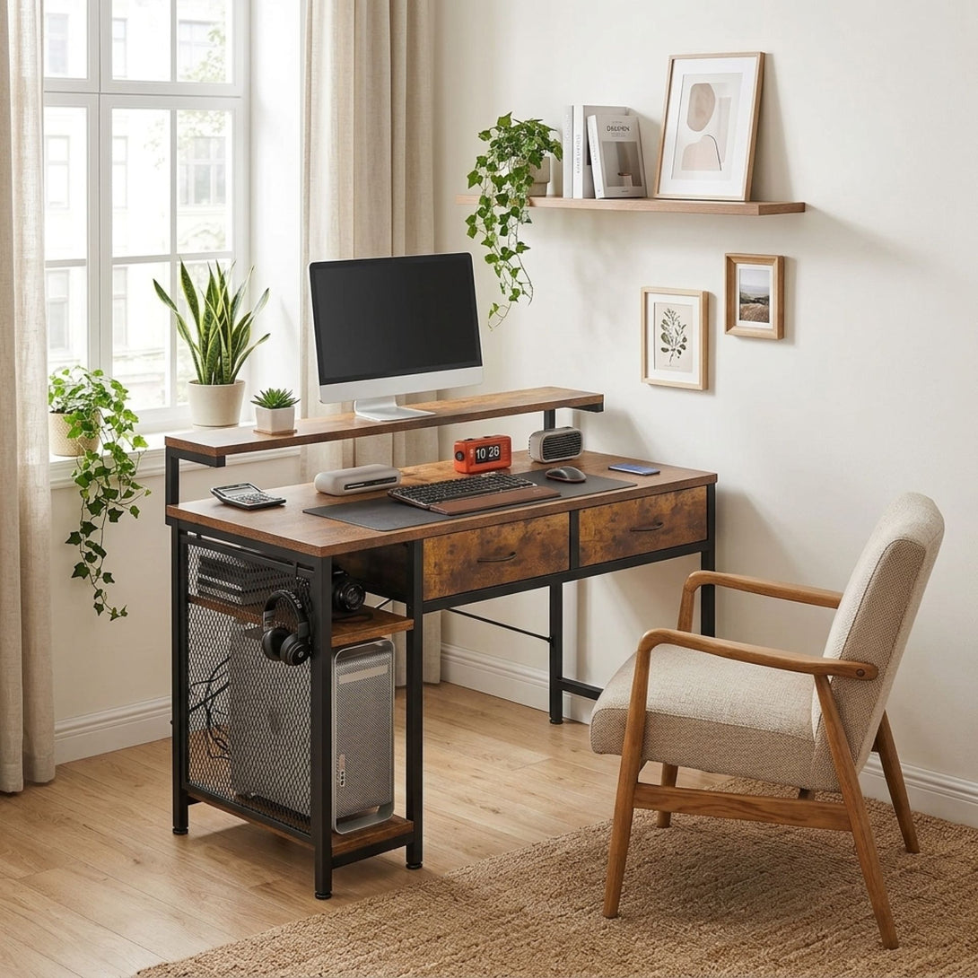 Emilio 100cm Computer Desk with 2 Drawers - Rustic Brown – Treasurebox