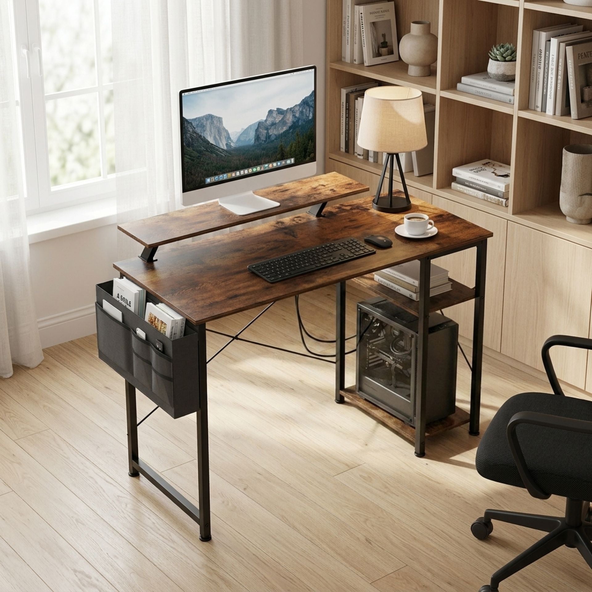 Logan 100cm Computer Desk with Storage Bag - Rustic Brown – Treasurebox