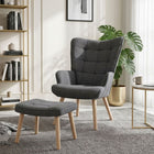 Emma Linen Armchair with Ottoman - Grey