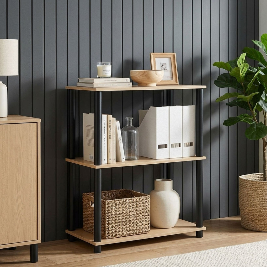 Horeke 3 Tier Flexi Storage Rack - Oak + Black – Treasurebox
