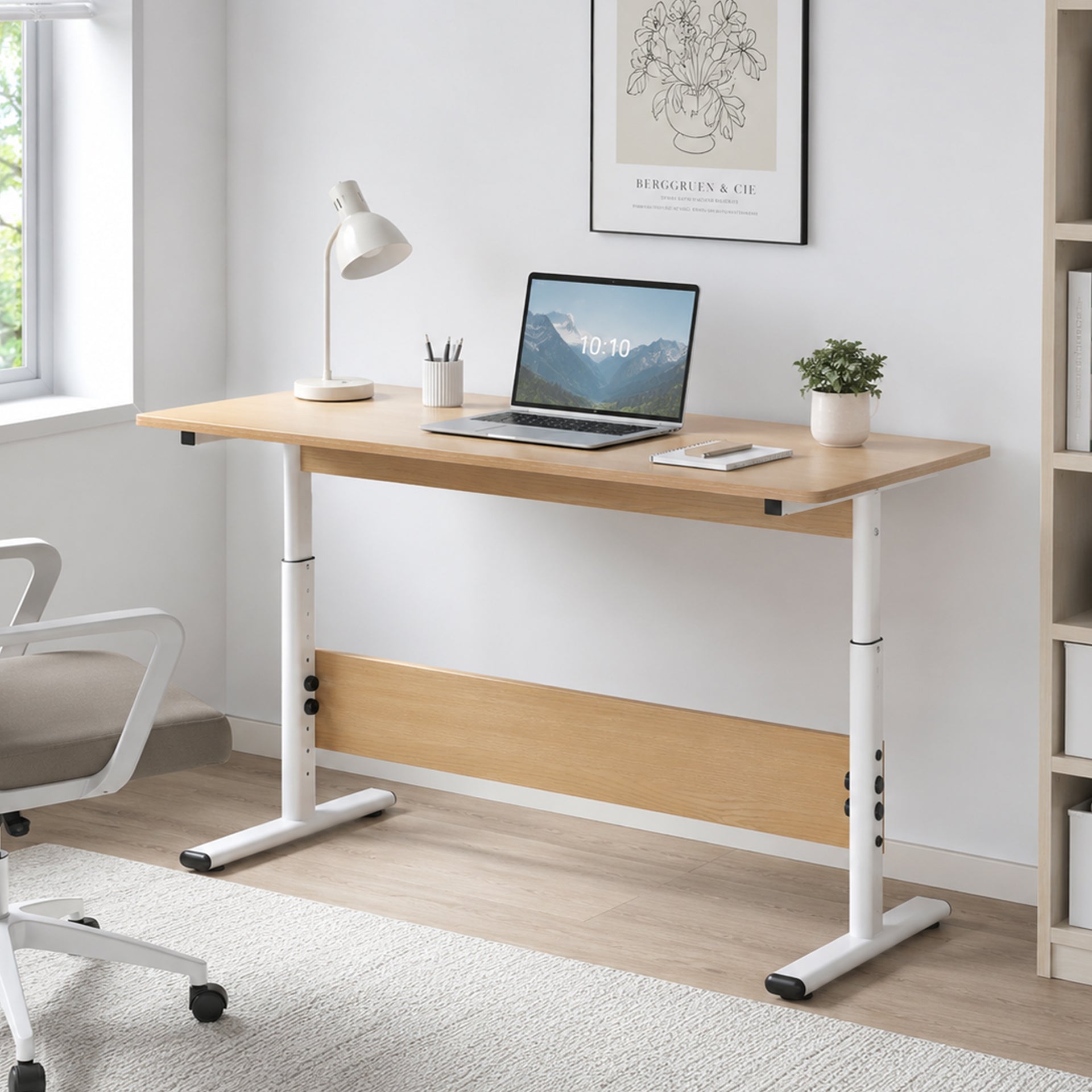 Hector 120cm Height-Adjustable Computer Desk - Maple + White – Treasurebox