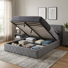 Dima Velvet Queen Gas Lift Bed Frame - Grey