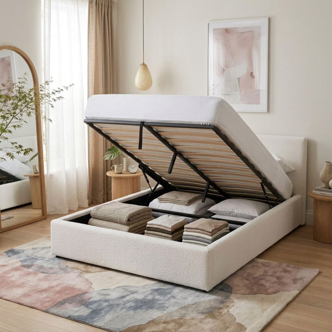 Belo Double Teddy Gas Lift Bed Frame - White – Treasurebox