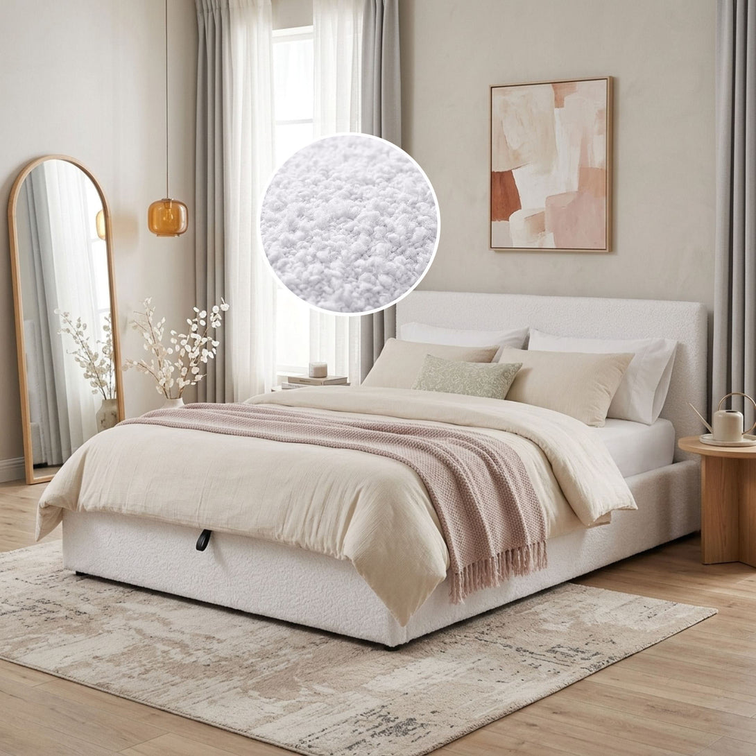 Belo Double Teddy Gas Lift Bed Frame - White – Treasurebox