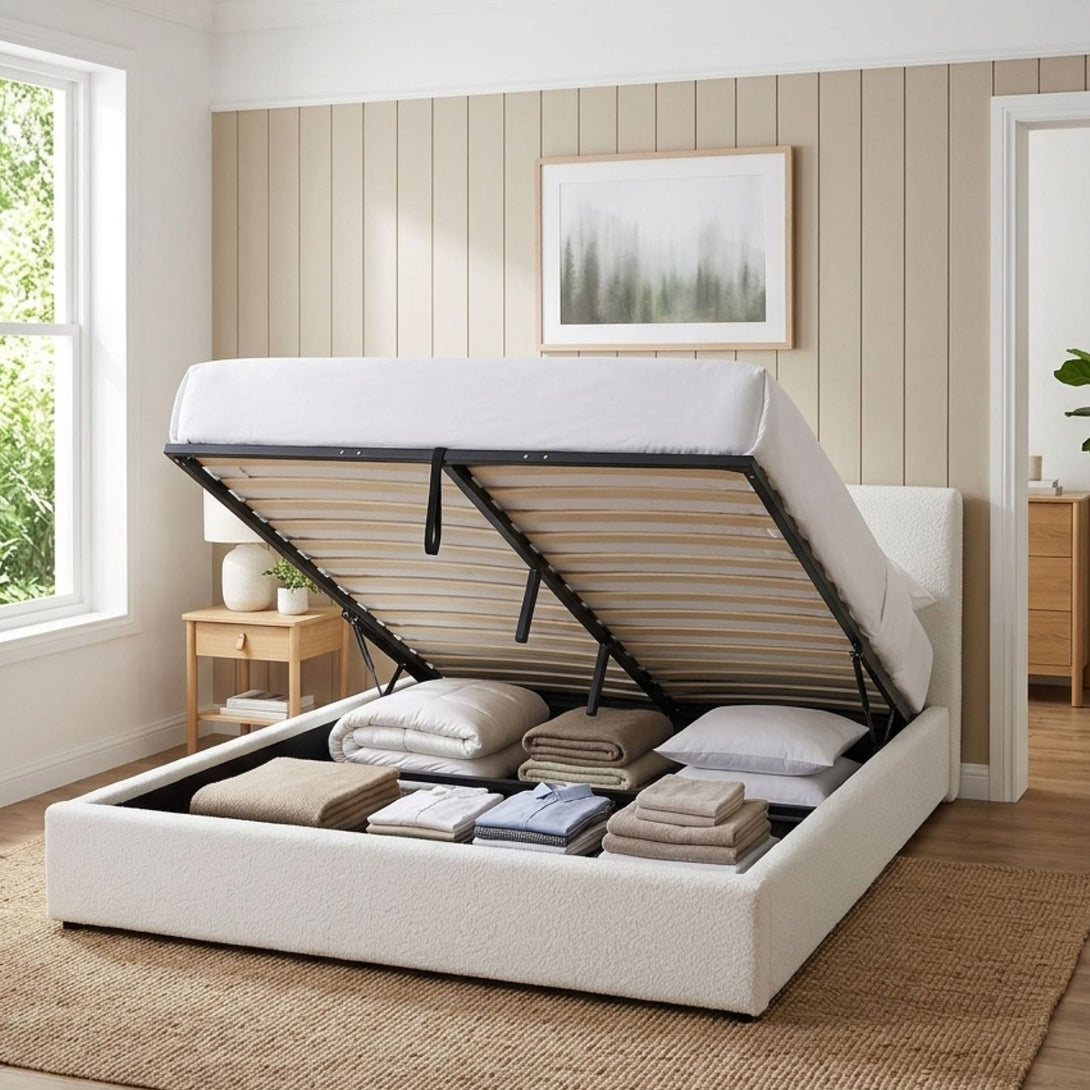 Belo Super King Teddy Gas Lift Bed Frame - White – Treasurebox