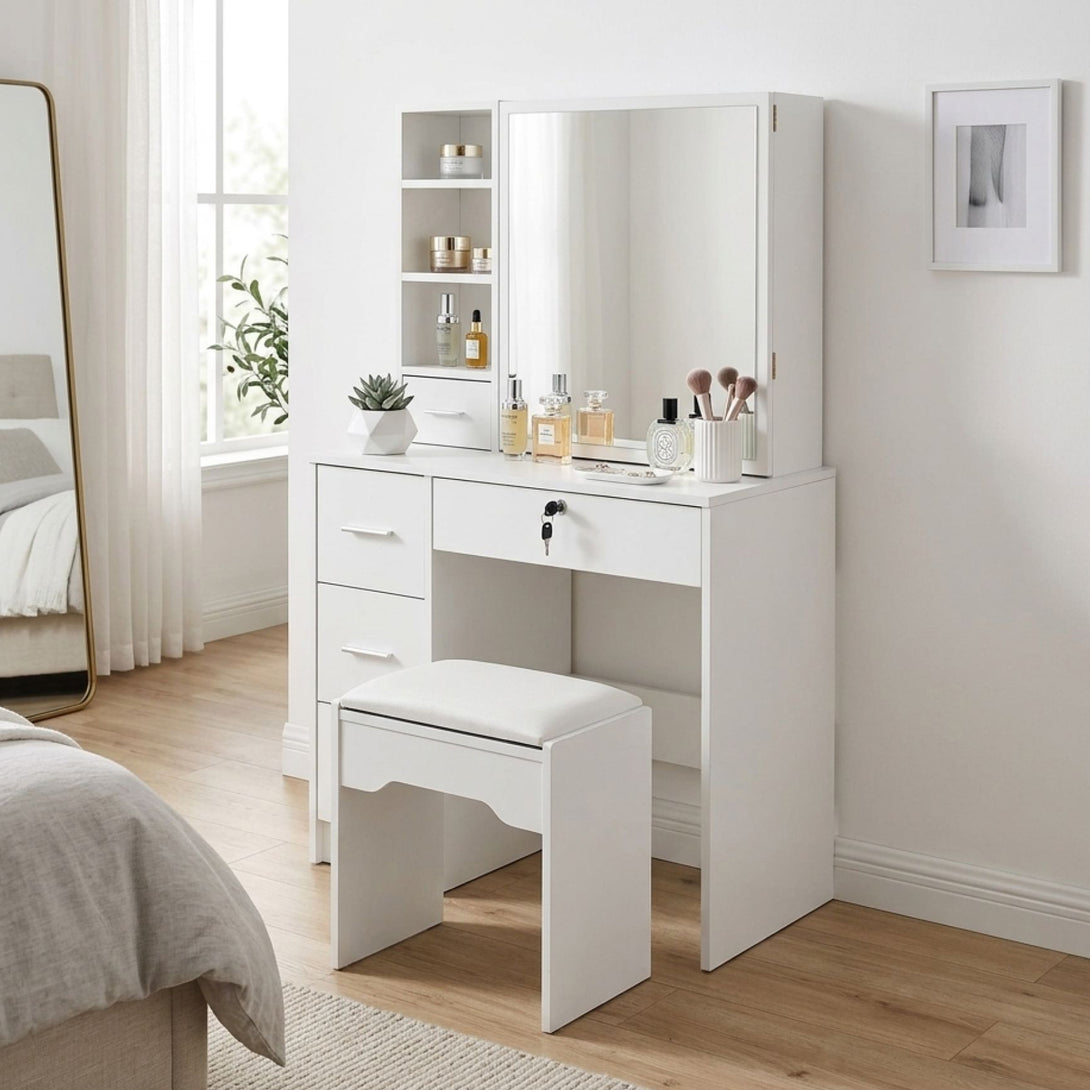 Carnation Dressing Table with Drawers Set 2pcs - White – Treasurebox
