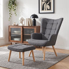 Emma Linen Armchair with Ottoman - Grey