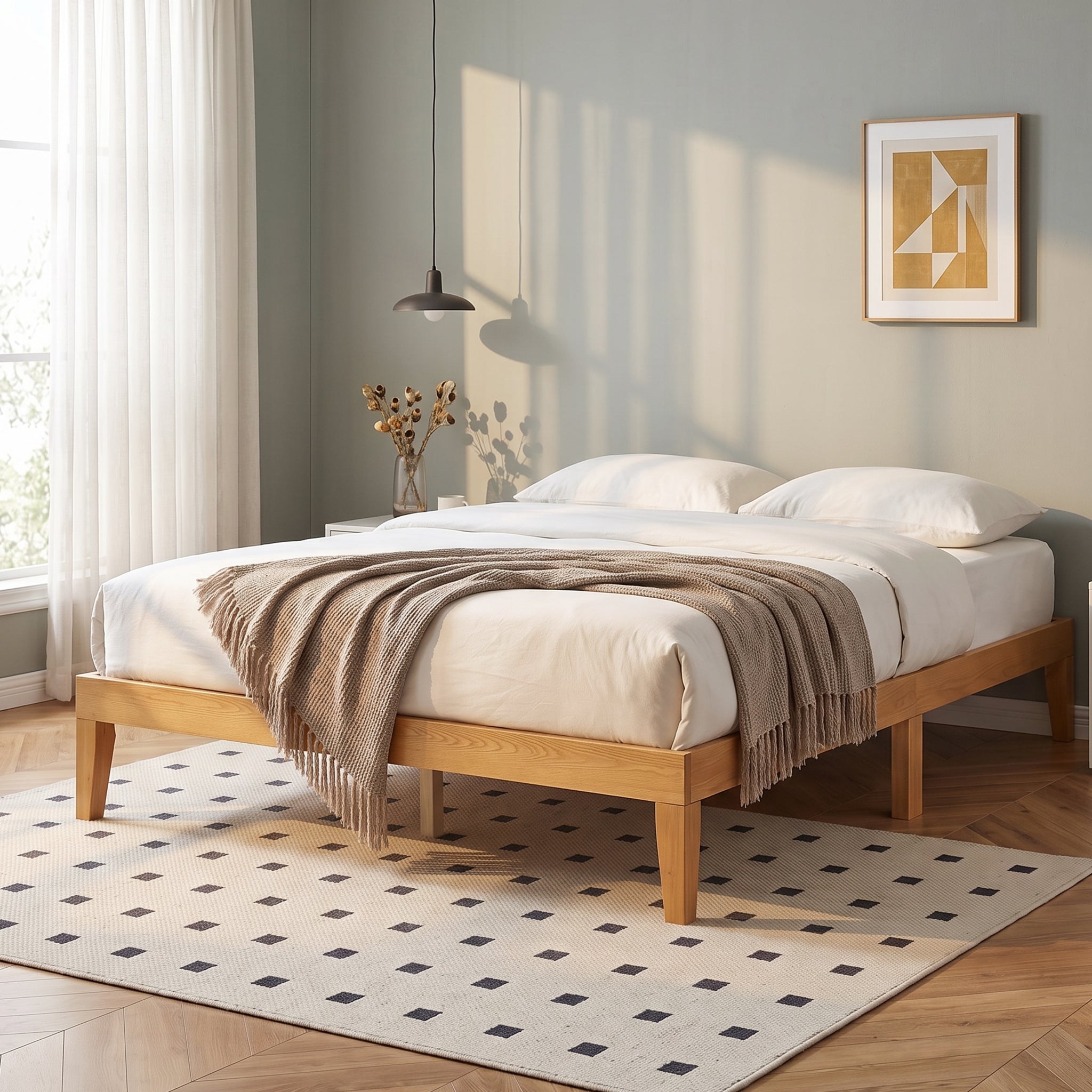 Conival Queen Wooden Bed Frame - Natural Oak – Treasurebox