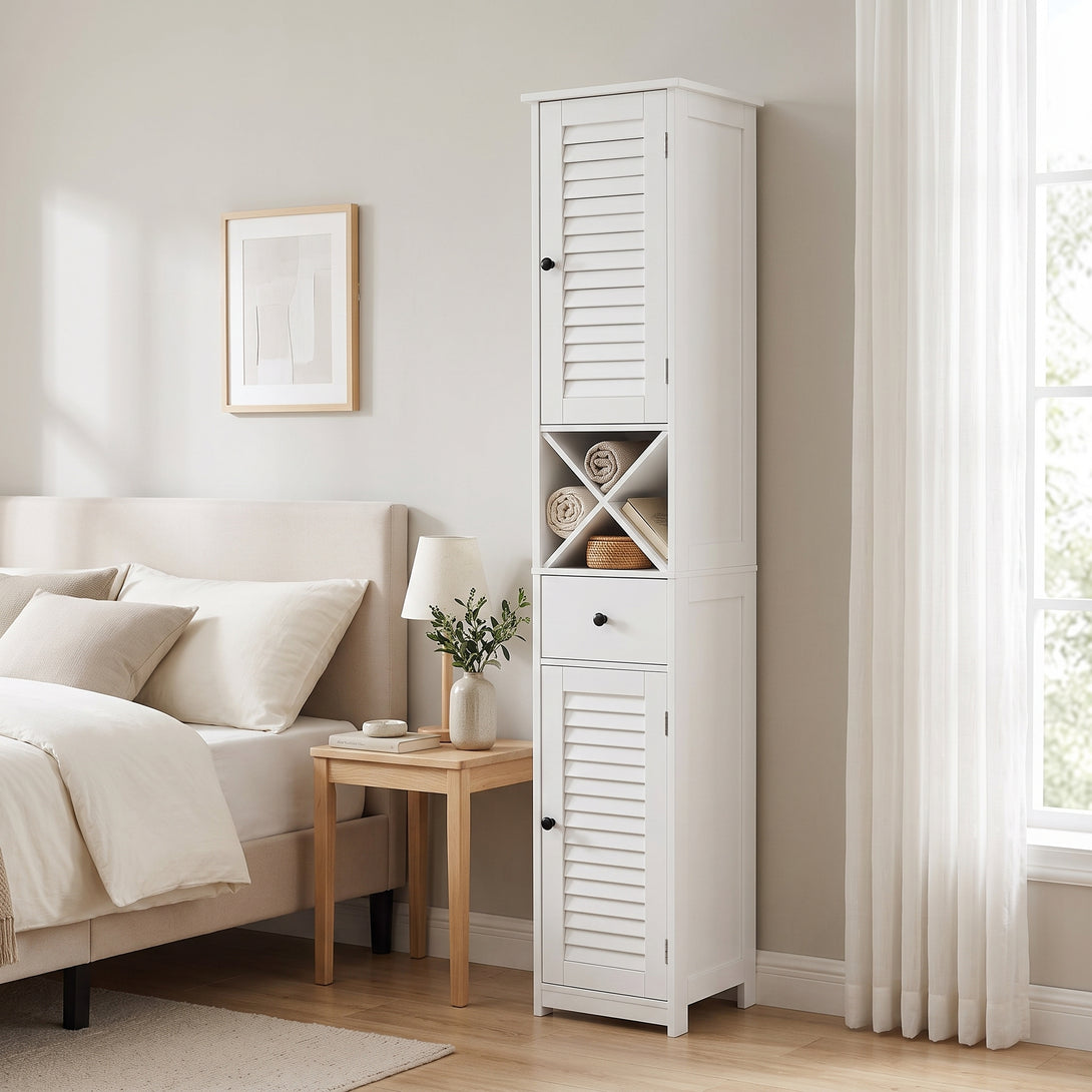 Naiad Tall Bathroom Cabinet - White – Treasurebox