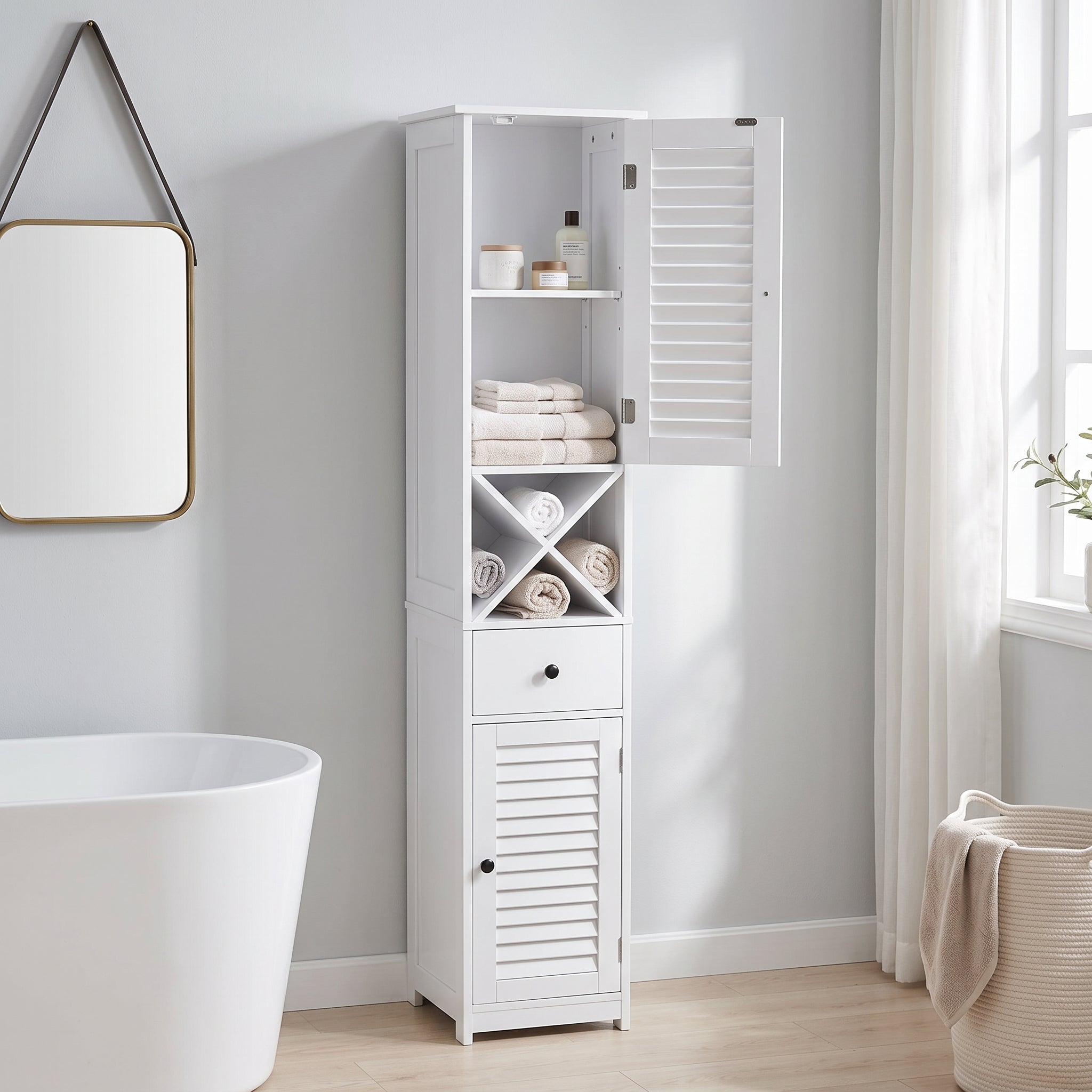 Naiad Tall Bathroom Cabinet - White – Treasurebox