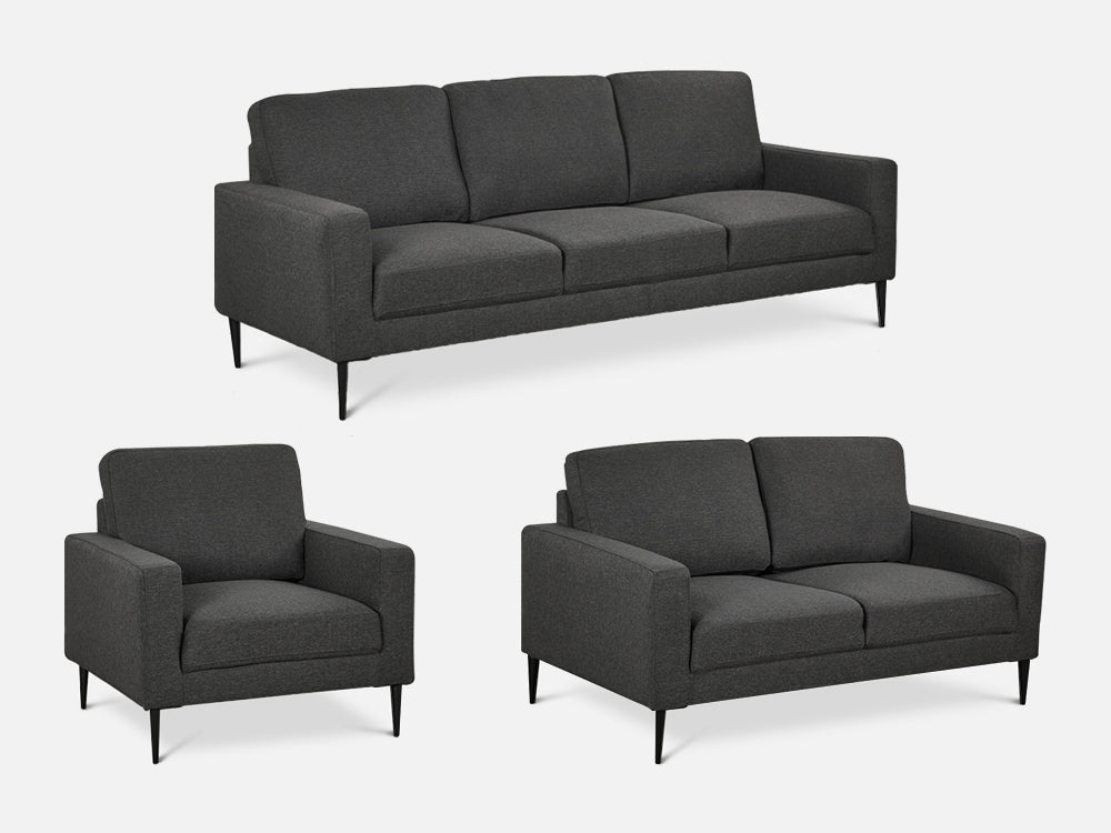 Toronto 3 Piece Sofa Set - Dark Grey By Treasurebox