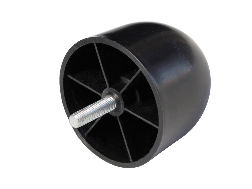 Black round furniture glide with a threaded stem for easy installation and smooth movement.