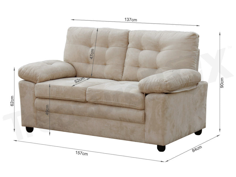 LAWRENCE 2-Seater Sofa in beige, featuring tufted back and cushioned seats, ideal for modern living room styles.