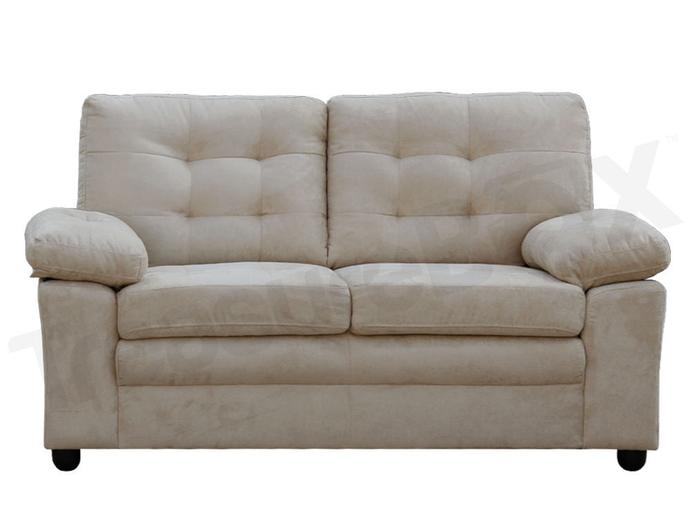 LAWRENCE 2-Seater Sofa in beige, featuring tufted high back and comfy cushions, perfect for modern living rooms.