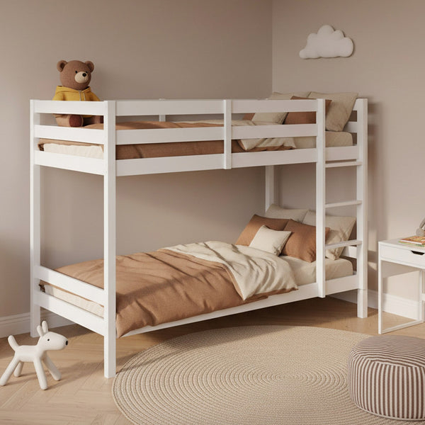 Maroon Single Wooden Bunk Bed Frame - White