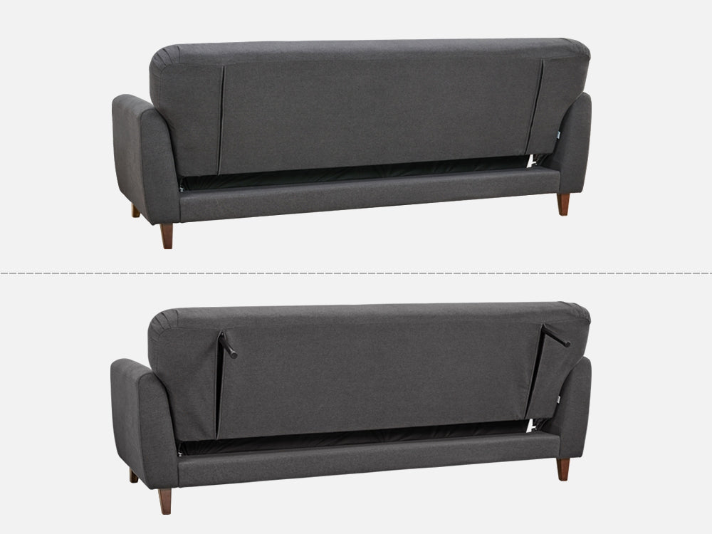 MUNICH 3-Seater Sofa Bed in dark grey, showcasing convertible design and sleek back view for modern living rooms.