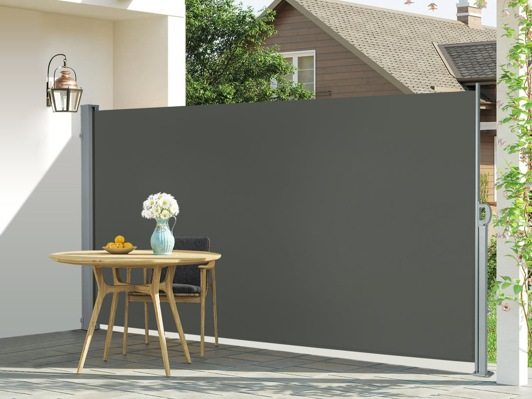 Toughout 1.6m x 3m Retractable Side Awning Screen Shade - Grey By Treasurebox