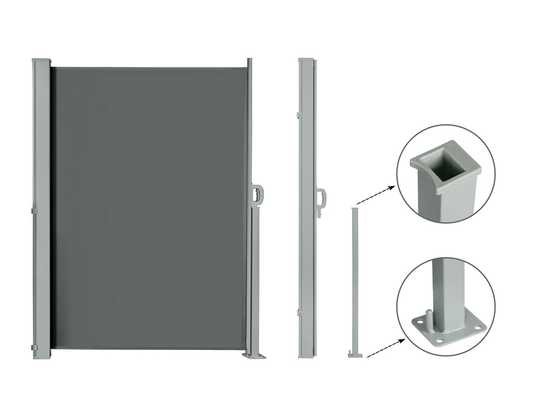 Toughout 1.6m x 3m Retractable Side Awning Screen Shade - Grey By Treasurebox