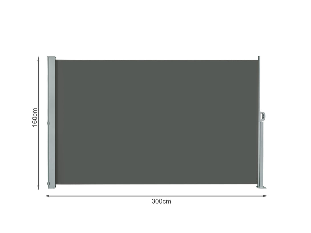 Toughout 1.6m x 3m Retractable Side Awning Screen Shade - Grey By Treasurebox