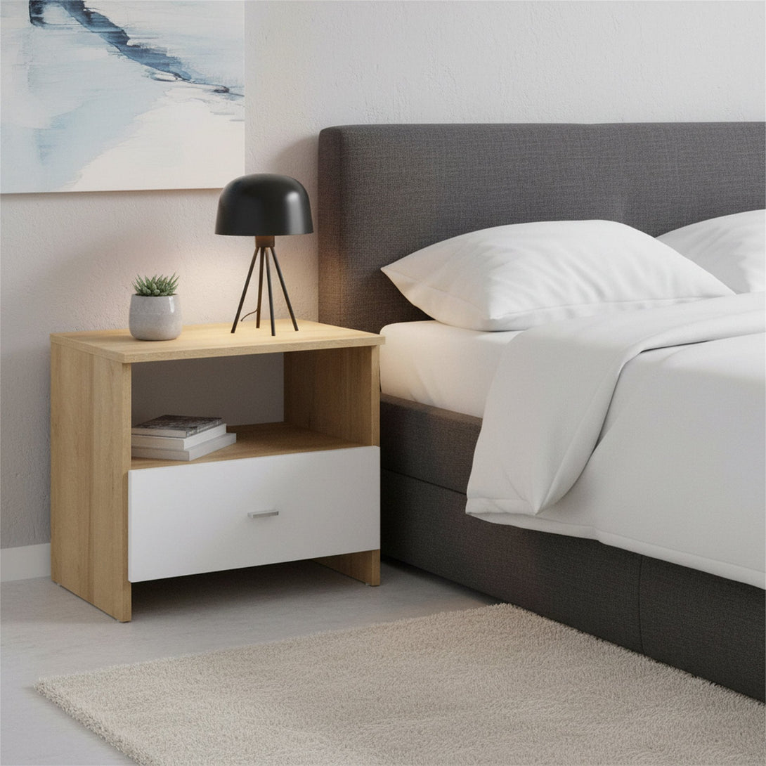 Makalu Wooden Bedside Table Nightstand - Oak