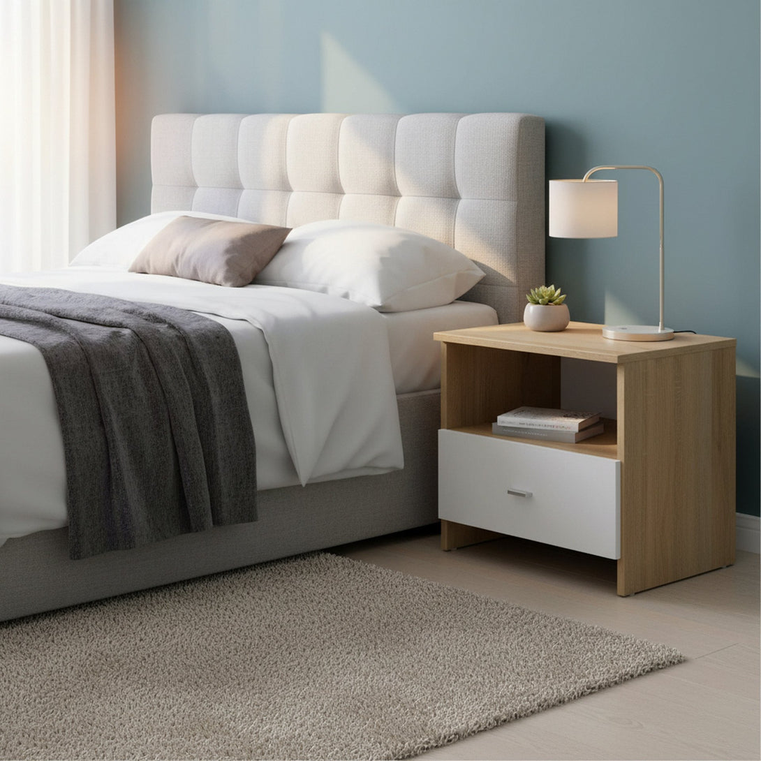 Makalu Wooden Bedside Table Nightstand - Oak