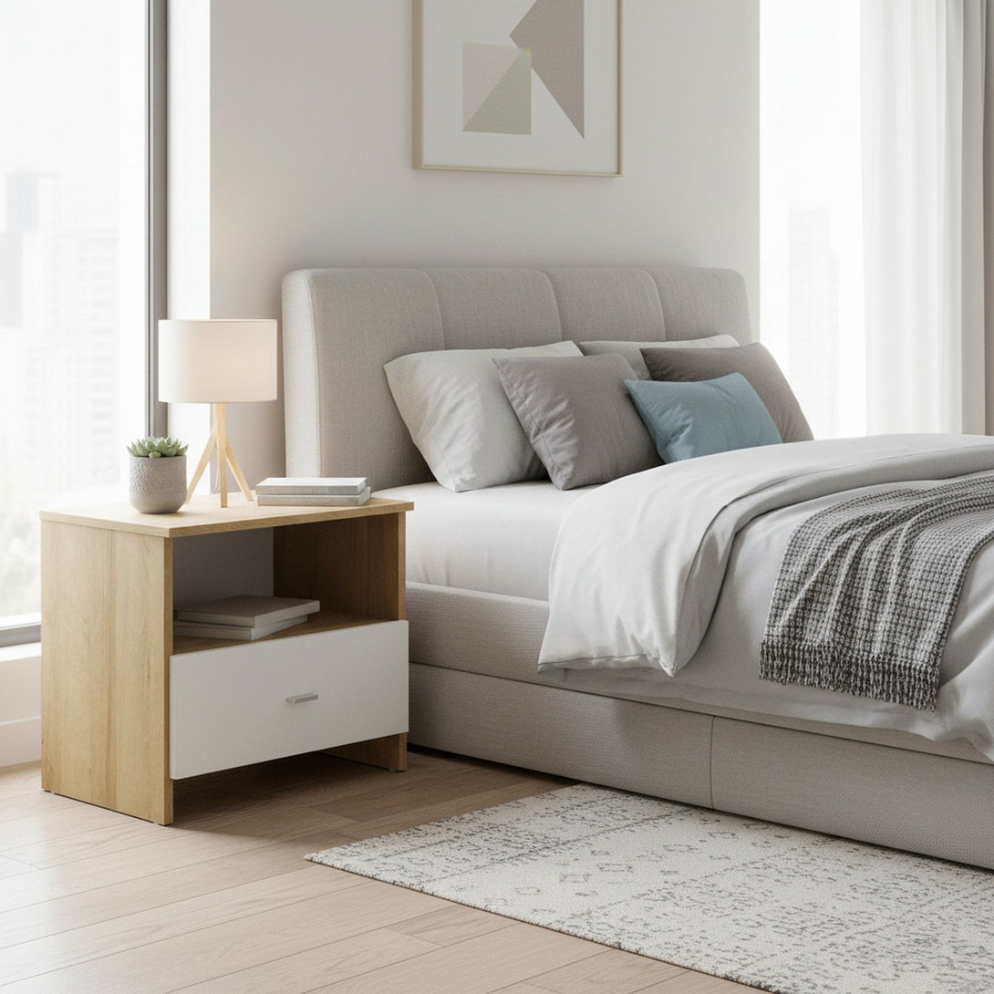 Makalu Wooden Bedside Table Nightstand - Oak