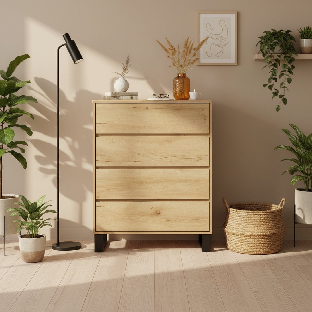 Frohna Tallboy 4 Drawer Chest Dresser - Oak