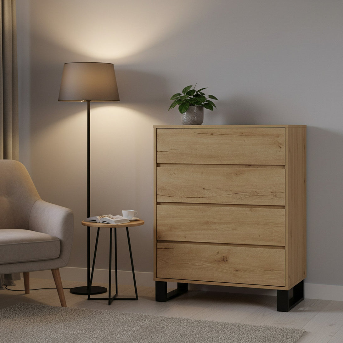 Frohna Tallboy 4 Drawer Chest Dresser - Oak