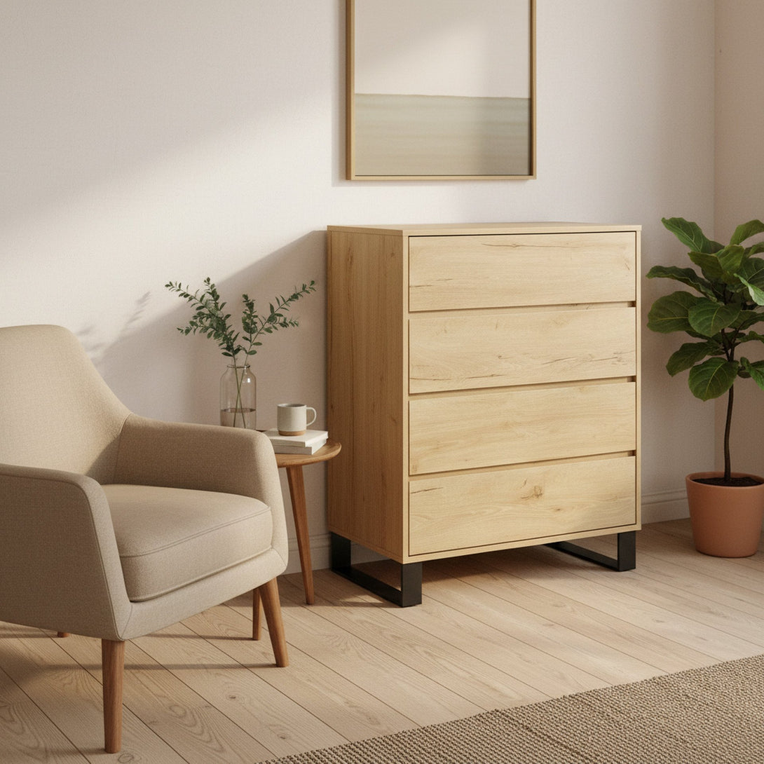 Frohna Tallboy 4 Drawer Chest Dresser - Oak