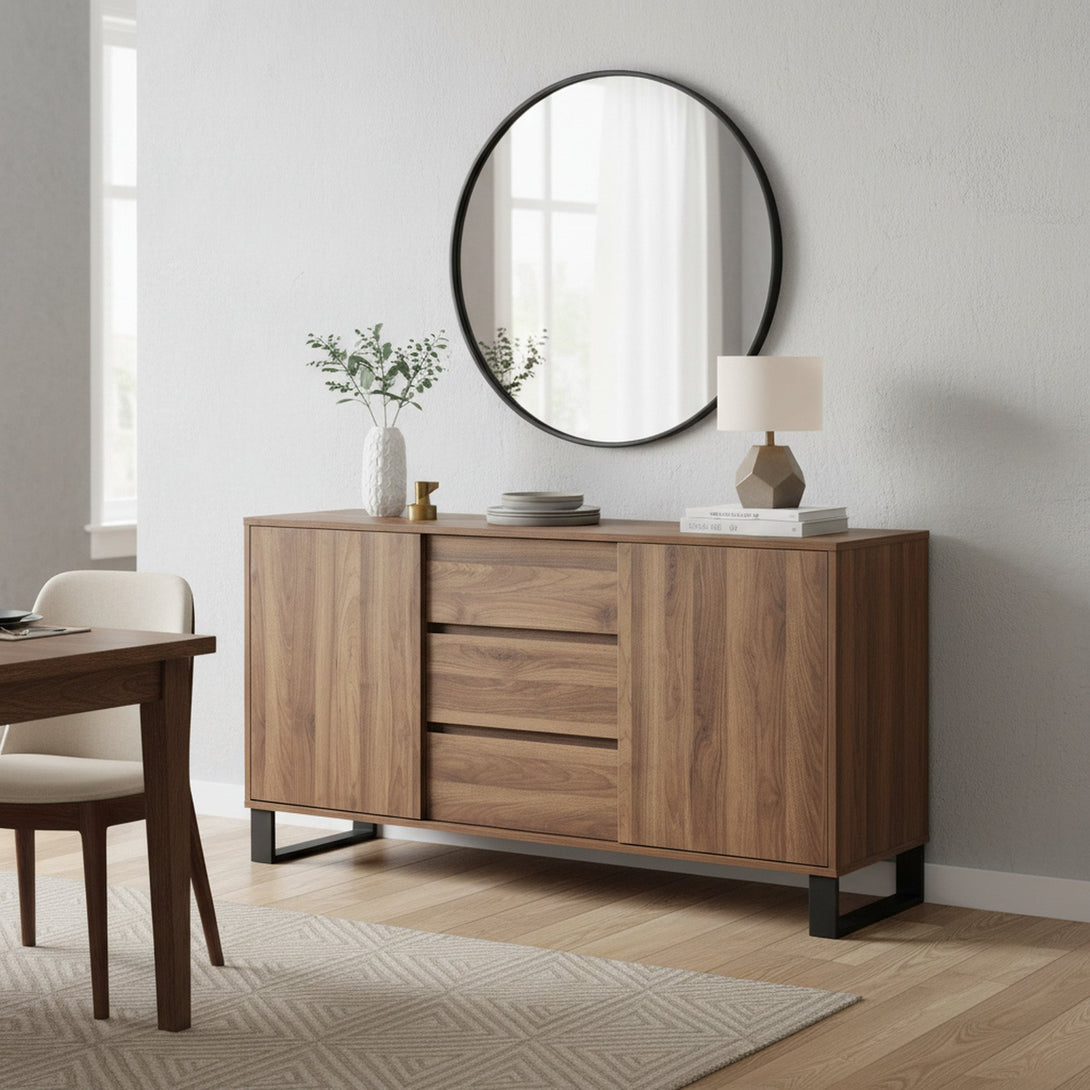 Frohna Sideboard Buffet Table with 3 Drawers - Walnut