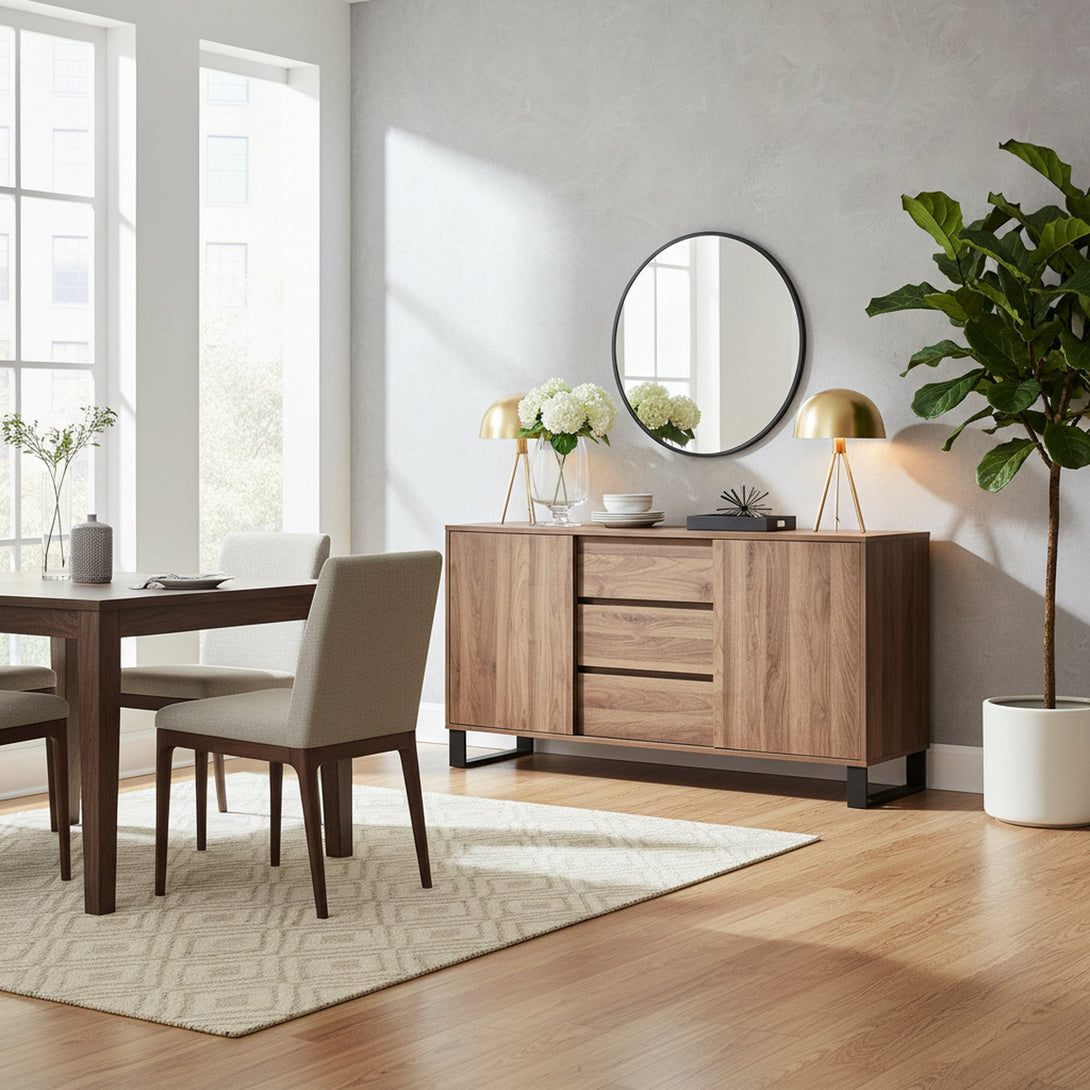 Frohna Sideboard Buffet Table with 3 Drawers - Walnut