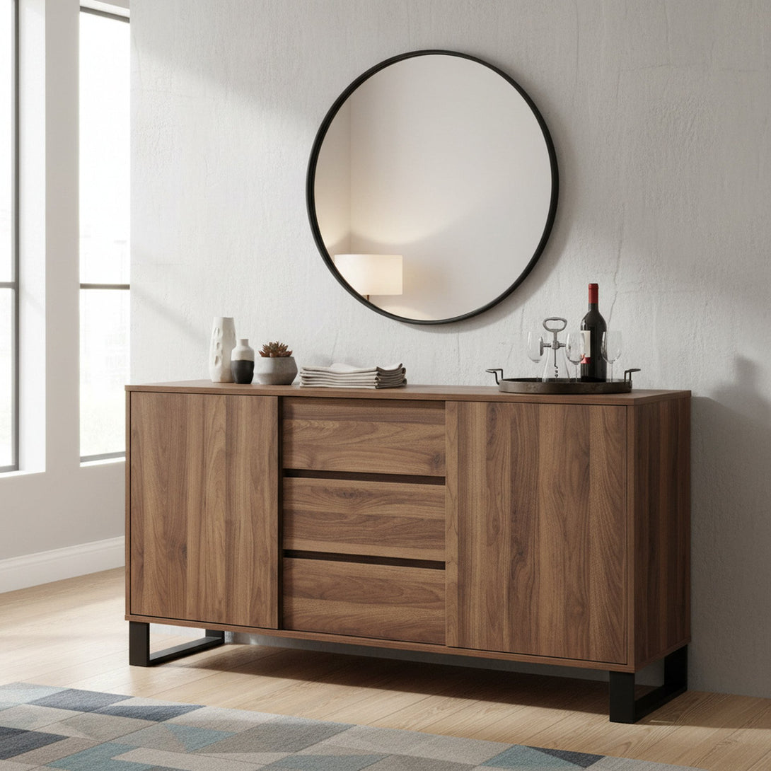 Frohna Sideboard Buffet Table with 3 Drawers - Walnut