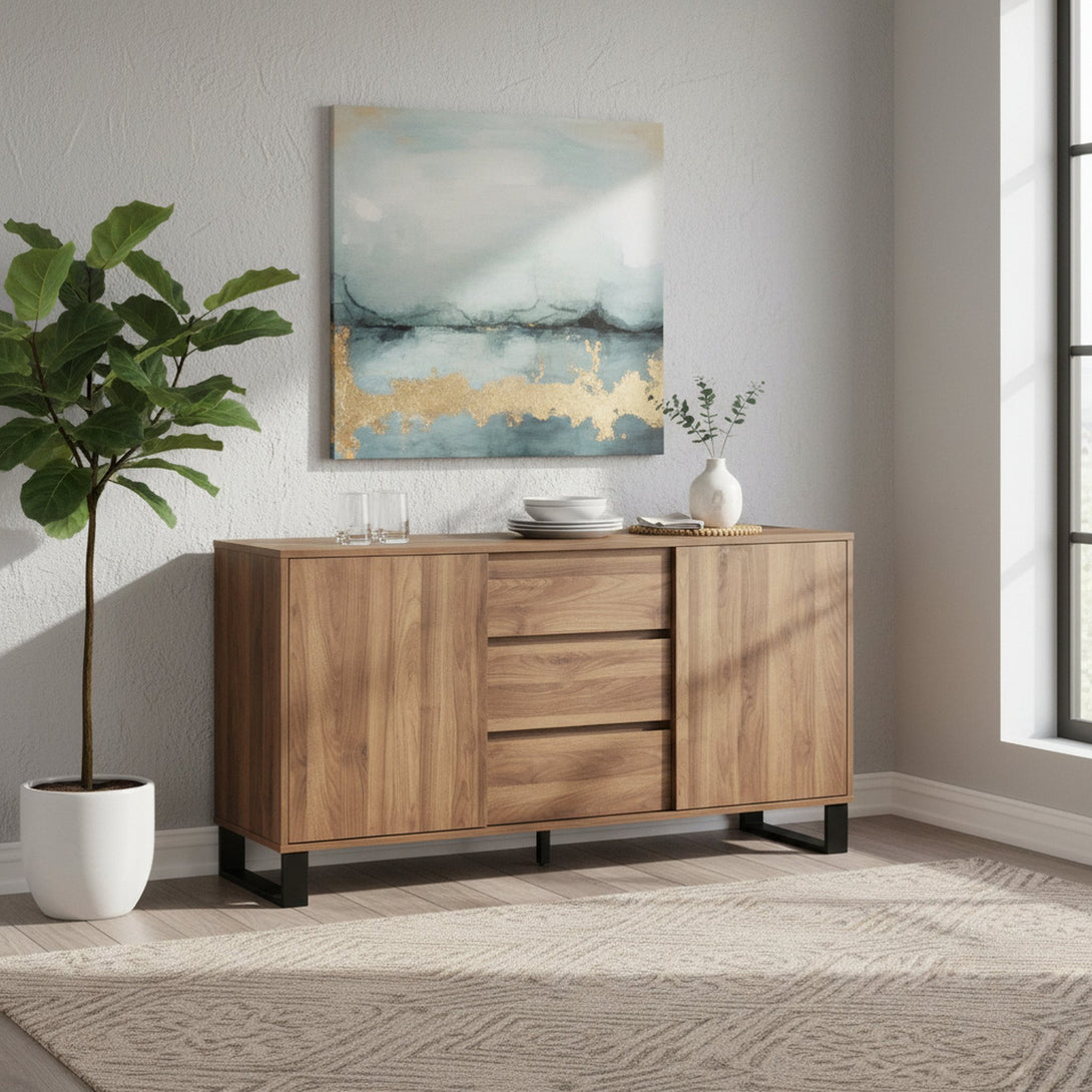 Frohna Sideboard Buffet Table with 3 Drawers - Walnut