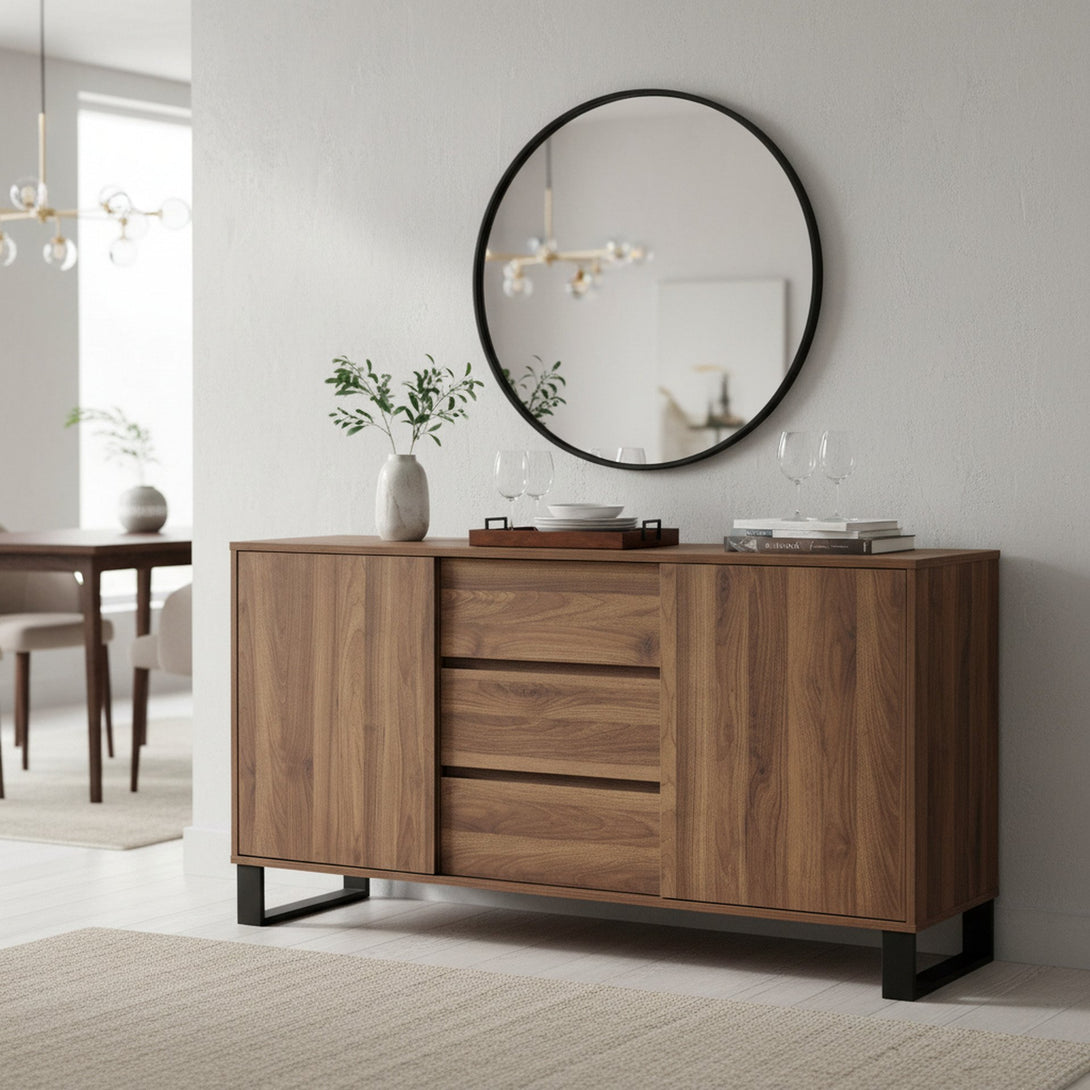 Frohna Sideboard Buffet Table with 3 Drawers - Walnut