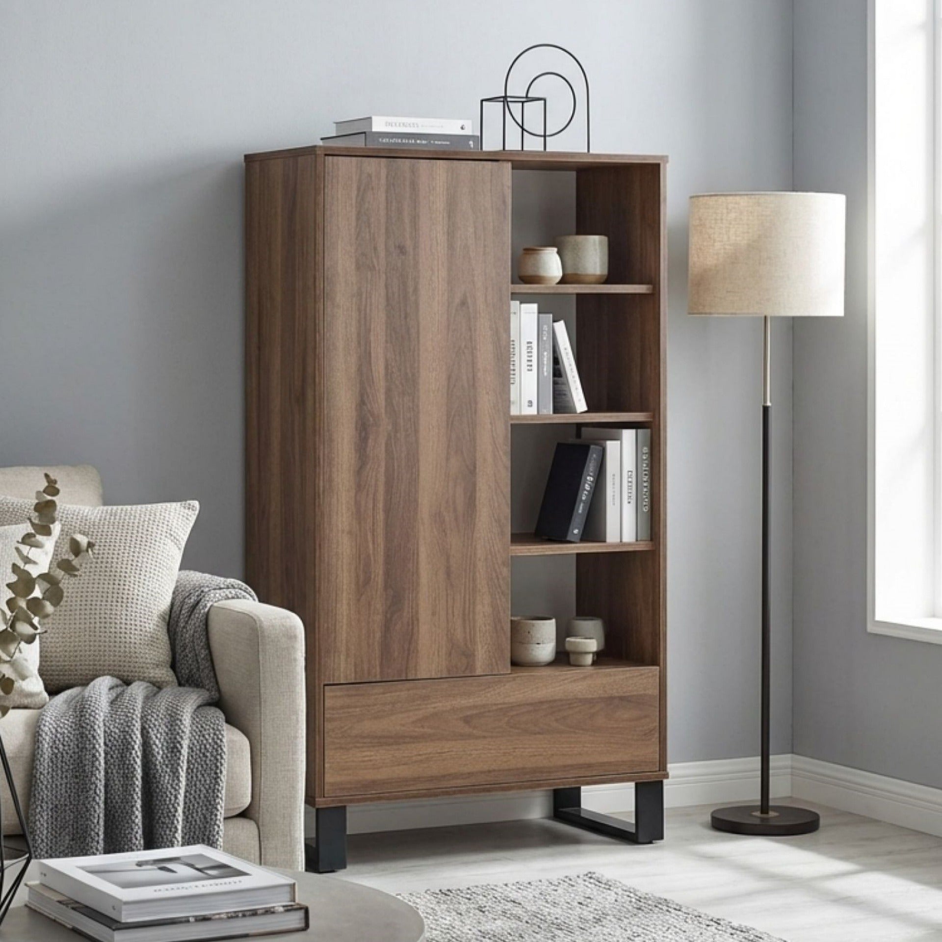 Frohna Bookshelf Cabinet with Drawer - Walnut – Treasurebox
